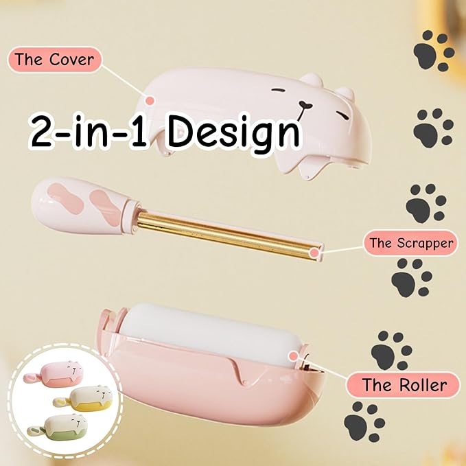 3 PCS Bear Lint Roller 2-in-1 Washable Sticky Ball Remover Fabric Sofa Shaver for Home Pet Owners Travel Wardrobe Cleaning Use