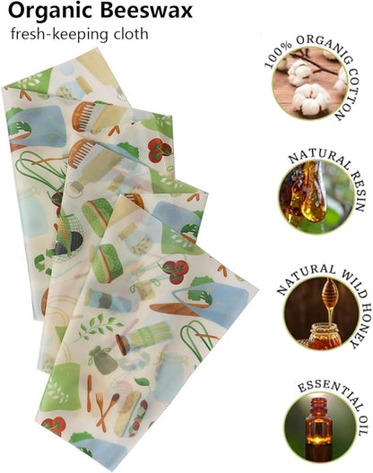 Reusable Beeswax Food Wraps, 12 x 40 Inch Organic Cotton Beeswax Wraps, Plastic-Free Eco Friendly Food Storage Sheets for Kitchen, Bread, Cheese, Fruits and Sandwiches
