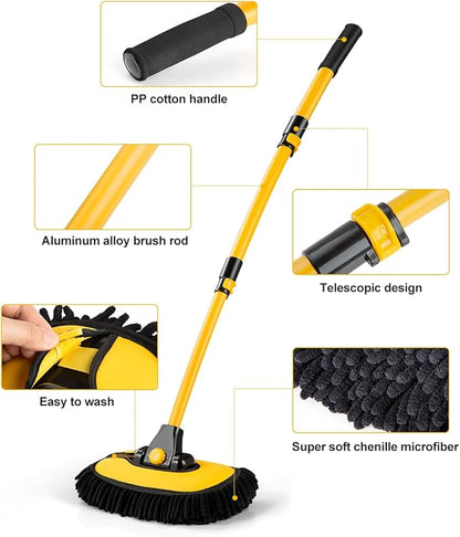 Car Wash Brush Kit, Wash Mop Extendable Extra-Long Handle and Wash Mitt Included, Great Cleaning Power, Scratch-Free Bristles for Car Care