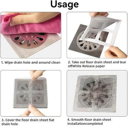 20 PCS Disposable Shower Drain Hair Catcher Mesh Stickers, Disposable Floor Drain Sticker, Bathroom Drain Trap Fine Mesh Kitchen Drain Strainer, Laundry, Bathtub, Kitchen.