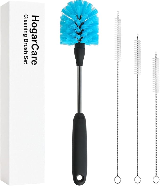 4 Pack Straw Cleaner Brush Set with Long Handle Stainless Steel Bottle Brush, 3 Straw Brushes, Kitchen Brush for Cleaning Water Bottle, Cups, Straws, Blue