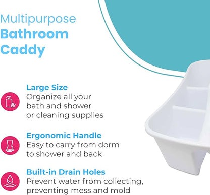 Bath Caddie White - Totes with Divided Compartments and Handles for Organizing, Storing & Carrying Cleaning Supplies and Bathroom Accessories (Large Cleaning Caddy)