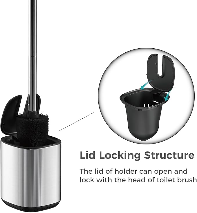 Toilet Brush and Holder Set Toilet Bowl Brush Stainless Steel Automatic Open lid Toilet Bowl Cleaner Brush Set Toilet Scrubber Kit Toilet Cleaning Brush for Bathroom