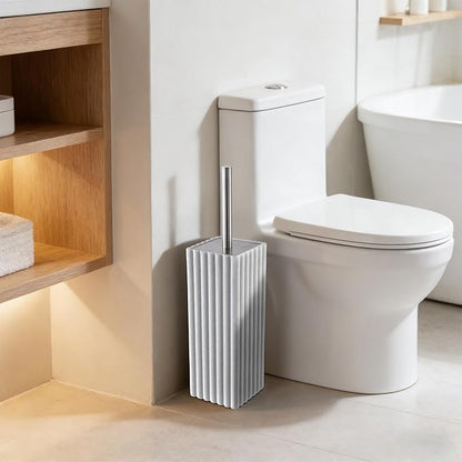 White Toilet Bowl Brush and Holder for Bathroom，Resin Toilet Brush and Holder Set with Stainless Steel Handle，Deep Cleaning Modern Toilet Cleaner Brush -Space Saving, Covered Brush