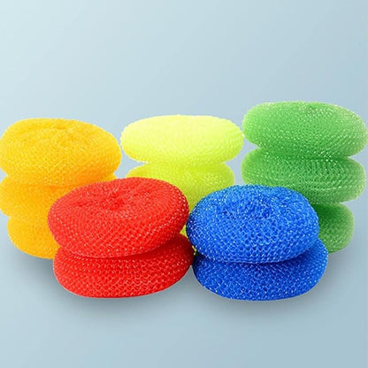 Plastic Scrubbers for Pots and Pans, Round Poly Mesh Scouring Pads, Assorted Colors Kitchen Cleaning Scourers for Dish Washing (15 Pcs)