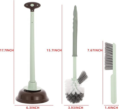 Cq acrylic Toilet Brush and Plunger Set,Green 3 in 1 Bathroom Scrubber Plunger and Angled Toilet Bowl Brush & Scrubber Combo with Holder and Rim Cleaner for Camper,Rv,Apartment,New Home,Set of 1