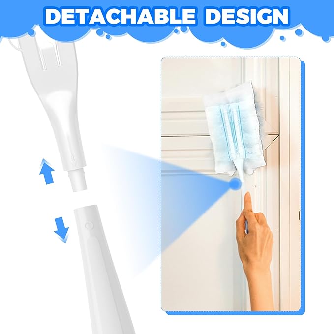 5PCS Duster Refills Folding Handles Set Compatible with Swiffer Dusters,Disposable Static Dust Removal Brush Handle for Dusting Electronics,Furniture,Blinds,Ceiling Fans (5, White)