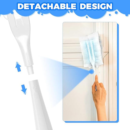 5PCS Duster Refills Folding Handles Set Compatible with Swiffer Dusters,Disposable Static Dust Removal Brush Handle for Dusting Electronics,Furniture,Blinds,Ceiling Fans (5, White)
