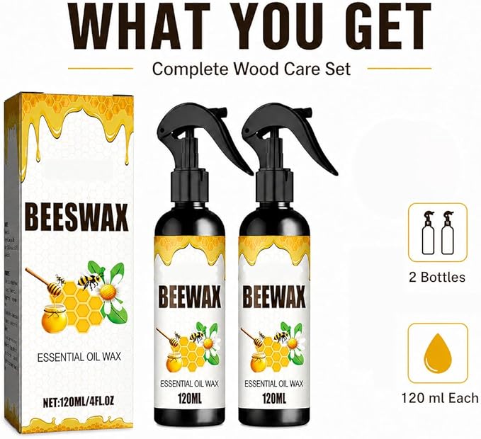 2026 Wood Polishing Beeswax Spray Upgrade Natural Furniture Waterproof Polish and Cleaner for Wood Multipurpose Wood Wax Restorer for Floors Cabinets Tables All Wood (8, Fluid Ounces)