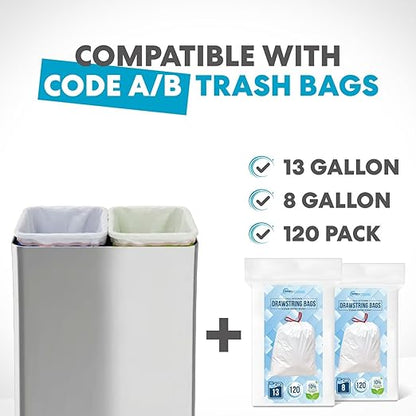 Simpli-Magic 70 Liter / 18.5 Gallon Rectangular Open Top Dual Compartment Recycling Trash Can, Stainless Steel (40L x 30L Capacity) Ideal for Restaurants, Coffee Shops, Gym and Households, 79655