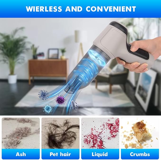 Handheld Vacuum Cleaner, 3-in-1 Cordless Car Vacuum Cleaner Rechargeable 120W/9000PA High Power, Portable Wet Dry Mini Vacuum for Car Home Pet Hair