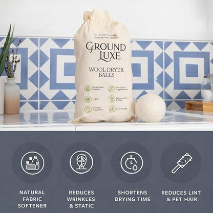Premium New Zealand Wool Dryer Balls - 6-Pack, 100% Organic, Hand-Felted, Reusable, Reduce Drying Time - Natural Fabric Softening, Wrinkle & Static Reduction