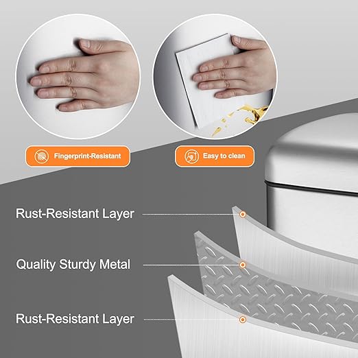 Garvee 8 gal/30 L Kitchen Trash Can, Stainless Steel Garbage Can with Soft Close Lid, Foot Pedal and Removable Inner Bucket for Home Office Bedroom Bathroom, Silver