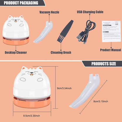 YUNYILAN Mini Desktop Vacuum Cleaner, Portable USB Vacuum Cleaner for Desk Mini Cute Cartoon Desktop Vacuum for Cleaning Eraser Crumbs, Dust, Crumbs, Computer, Keyboard and Car (White Orange)