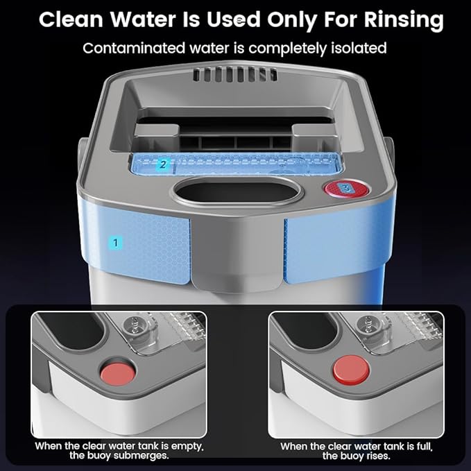 Mop and Bucket Set with Dirty Water Separation, Flat Mop System Auto-Separates Clean & Used Water, 50" Adjustable Handle, 4 Reusable Microfiber Pads for Home Floor Cleaning