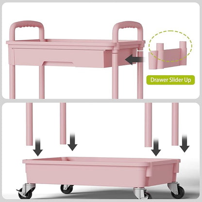 Sorgion 4 Tier Rolling Cart Organizer,Art Craft Diaper Bedside Snack Laundry Room Bathroom Organizer Narrow Thin Slim Rolling Trolley Utility Cart with Wheels for Kitchen,Office(Pink)