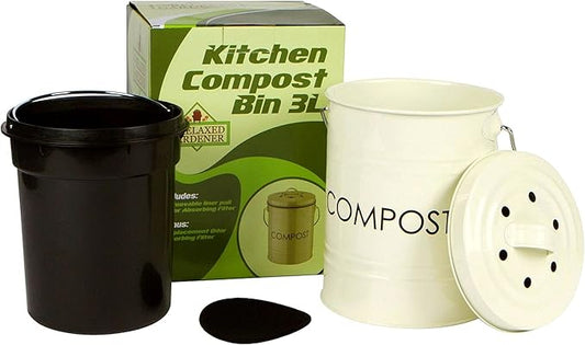 Kitchen Compost Bin (0.8 Gallon) - Rust Proof and Leak Proof Countertop Compost Bucket with Lid, No Smells Organic Waste Bin for Rustic Country and Farmhouse Style Kitchens