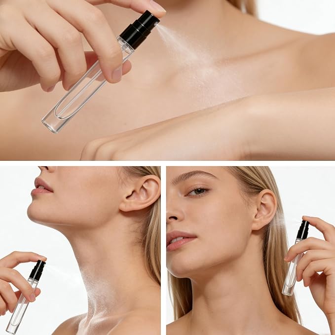 5pcs 10ml 1/3oz Black Silver Metal Spray Bottle Refill Perfume Hydrating Fragrance Fine Mist Atomizer Cosmetic Container Round Tube Party Makeup Tool Travel Gift Sample
