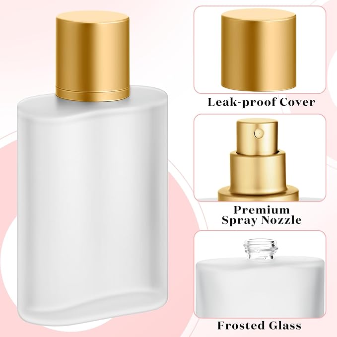 Tessco for you 6 Pcs 50/100ml Frosted Glass Bottle Perfume Atomizer Refillable Spray Empty Perfume Dispenser Fine Mist Atomizer Cosmetic Container for Travel Men Women (1.7 Ounces,Gold)