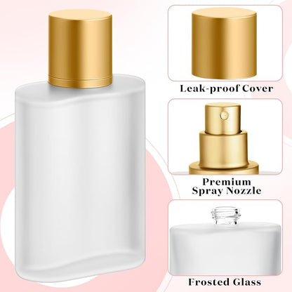 Tessco for you 6 Pcs 50/100ml Frosted Glass Bottle Perfume Atomizer Refillable Spray Empty Perfume Dispenser Fine Mist Atomizer Cosmetic Container for Travel Men Women (1.7 Ounces,Gold)