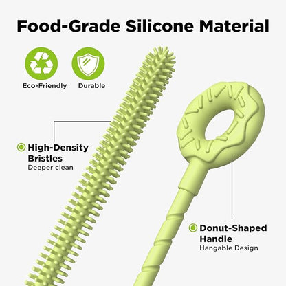 2 Pcs Silicone Straw Cleaner Brush, Extra Long Cleaning Brushes for Straws, 6mm&9mm, Green