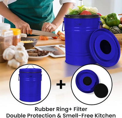 Chef's Star Countertop Compost Bin for Kitchen, Indoor Compost Bin for Kitchen Counter, Small Composter for Kitchen Counter, with Charcoal Filter, Airtight Lid, 0.8 Gallon Compost Pail, Blue