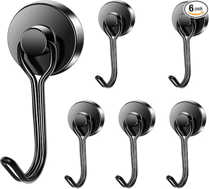 LOVIMAG Hooks, 40lbs+ Magnetic Magnet Hook 2026 Cruise Cabin Ship Essentials Heavy Duty Strong Refrigerator Fridge Hanging for Classroom Beach Vacation Kitchen Grills Home Mug Hanger (6 Pack), Black