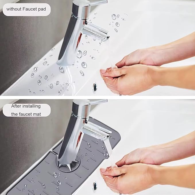 Silicone Sink Splash Guard for Faucet – Faucet Mat Drip Catcher, Kitchen Sink Water Guard, Behind Faucet Protector, Fast-Drying, Fits Most Sinks (14.5” x 5.5”, Dark Gray)