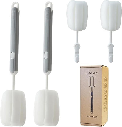 Bottle Brush Long Handle Cup Cleaner Brush Sponge Bottle Scrubber Detachable Handle Portable Sponge Cleaning Brush for Cups Wine Glasses Water Bottles Baby Bottles and Vacuum Flasks (Grey)