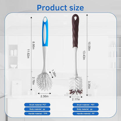 Long Handle Kitchen Cleaning Brush Set of 2, Long Handle Tableware Brush for Dishes, Sinks, pots, Pans, Long Handle Bottle Brush for Water Bottles, Glassware