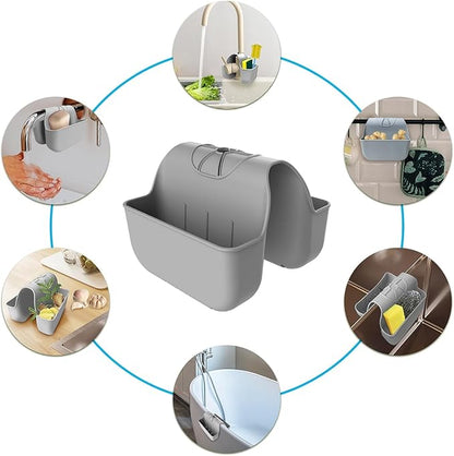 1Pc Sponge Holder for Kitchen Sink, Silicone Saddle Caddy Organizer Rack, Sponges Holder Over Faucet, Hanging Kitchen Sink Organizer Accessories Rack Basket-（Grey）