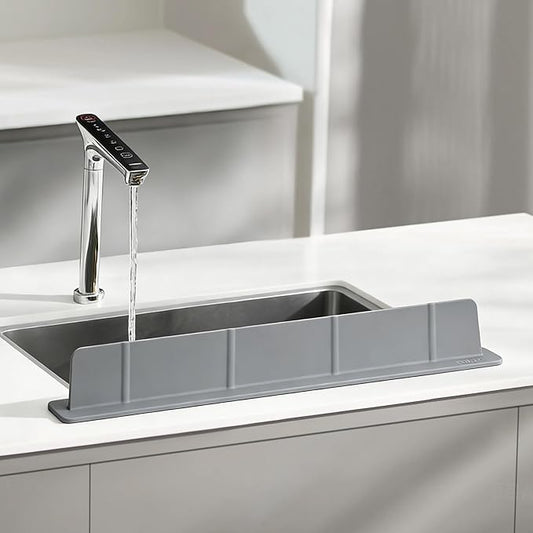 20Inch Silicone Sink Splash Guard with Strong Suction Cups, Flexible Kitchen Sink Splash Guard for Front of Sink, Easy to Clean Splash Guard for Kitchen & Bathroom (Dark Grey, 20.5''x2.8'')