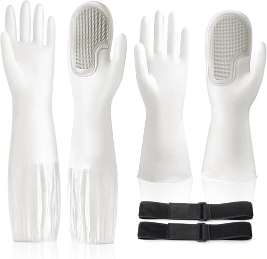 2 Pairs Silicone Dishwashing Gloves, Reusable Rubber Scrub Cleaning for Washing Dishes Gloves