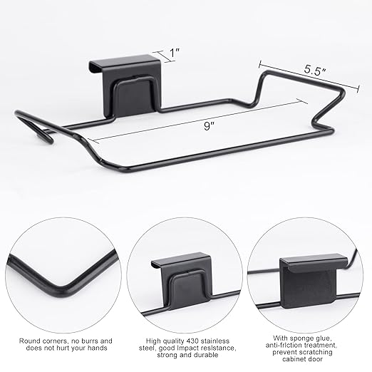 Large Stainless Steel Trash Bag Holder for Kitchen Cabinets Doors and Cupboards, Black