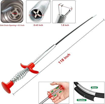 118" Flexible Grabber Claw Tool Reacher, Drain Snake Hair Drain Clog Remover Tool with 4 Claws Bendable Hose for Litter Pick, Home and Kitchen Sink, Drains, Toilet