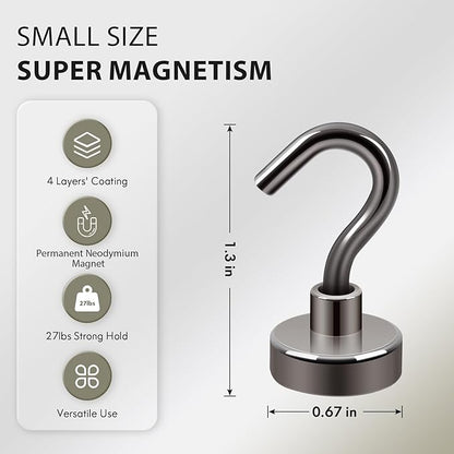 Neosmuk Magnetic Hooks, Heavy Duty 30lb+ Strong Magnet Hook for Cruise Cabins, Cruise Ship Essentials for Hanging, Metal Wall Refrigerator Hangers (Gunmetal, 15 Pack)