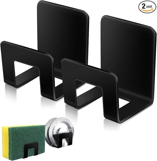 2Pcs Sponge Holder for Kitchen Sink,Premium SUS304 Stainless Steel Waterproof Sink Caddy,Quick Drying - Black
