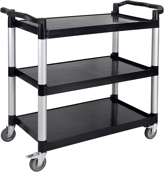 UNICOO® Heavy Duty 3-Tier Rolling Cart, Service Utility Cart on Wheels, 550lbs Capacity, Lockable & Silent Wheels, Anti-Rust, Easy Clean for Restaurant, Office, Dorm, Garage, Kitchen Storage
