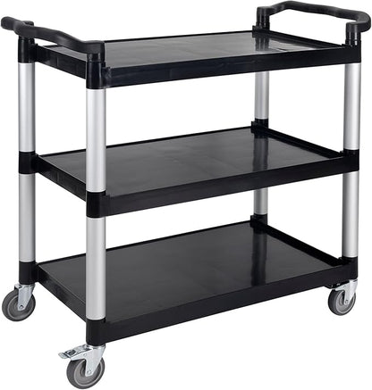 UNICOO® Heavy Duty 3-Tier Rolling Cart, Service Utility Cart on Wheels, 550lbs Capacity, Lockable & Silent Wheels, Anti-Rust, Easy Clean for Restaurant, Office, Dorm, Garage, Kitchen Storage