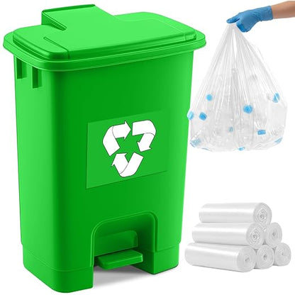 Geiserailie 1 Set Green Compost Bin Kitchen with Foot Pedal and 50 Leakproof Bags, Outdoor & Kitchen Organic Waste Trash Can for Food Scraps, Leaves, and Yard Waste (15L)