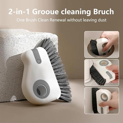 2 in 1 Groove Cleaning Brush, Window Track Cleaning Tools, Multifunction Window Track Cleaner with Hard Bristle and Hidden Scraper, Crevice Brush for Sliding Door Track, Window Seal, Sill (Gray)