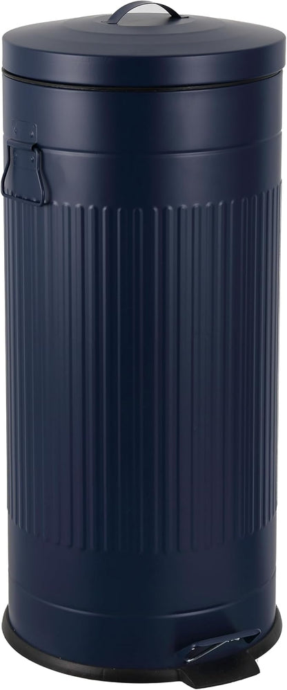 happimess HPM1018D Theo Retro 8-Gallon Step Trash Can with Soft-Close Lid and Free Mini Trash Can for Home, Kitchen, Bathroom, Living Room, Office, Denim Blue