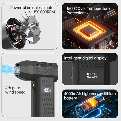 Violent Fan, Turbo Fan, Compressed Air Duster, 4-Gear to 150000RPM Electric Air Duster Portable Cordless Air Blower, for Cleaning Keyboard & PC, Air Cleaning Kit- air dusters-Rechargeable