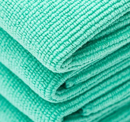 The Rag Company - The Pearl - Professional Microfiber Detailing Towel for Ceramic Coating Leveling and Sealant Removal, Safe and Scratch-Free with No Tags, 320gsm, 16in x 16in, Green -12 Pack