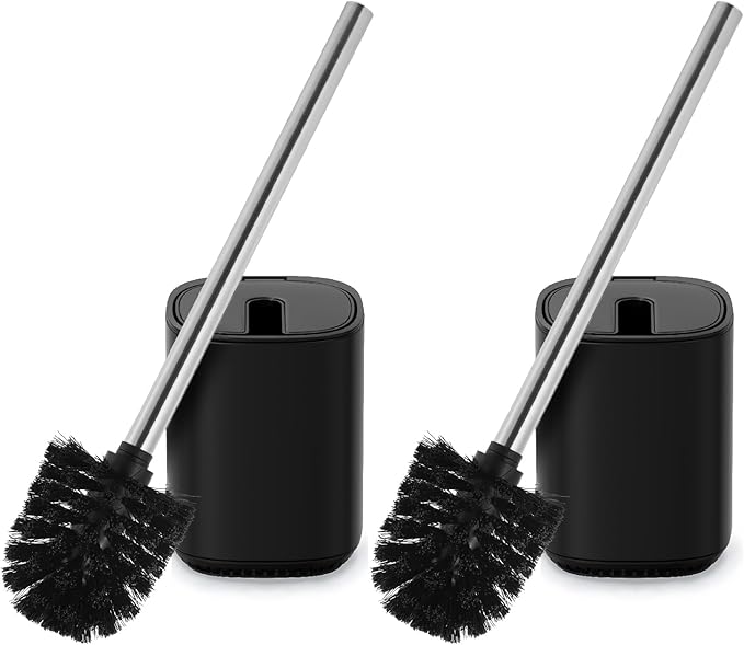 Toilet Brush and Holder Set Toilet Bowl Brush Stainless Steel Automatic Open lid Toilet Bowl Cleaner Brush Set Toilet Scrubber Kit Toilet Cleaning Brush for Bathroom