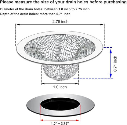 Seatery 2.75" Top / 1.0" Basket Bathtub Drain Strainers, Bathroom Sink Strainers, Shower Drain Hair Catcher, Drain Strainer for Laundry, Mop Pool, Utility, Slop, RV Sink, Stainless Steel, Pack-6