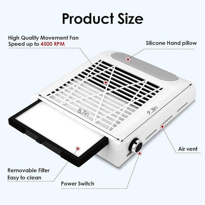 Nail Dust Collector Vacuum 80W Adjustable Power Suction CoFashion Nail Dust Cleaner Machine for Manicure, Dust Collector for Nails for Salon Home Use- Nail Filter When Using Nail Drill