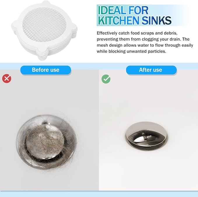 POPETPOP 50 Pcs Disposable Shower Drain Hair Catcher Mesh Stickers Round Adhesive Floor Drain Covers for Bathroom and Kitchen Hair Stopper
