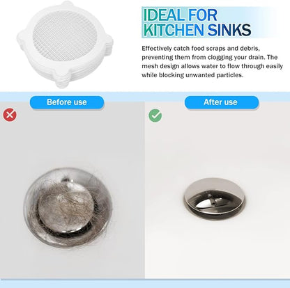 POPETPOP 50 Pcs Disposable Shower Drain Hair Catcher Mesh Stickers Round Adhesive Floor Drain Covers for Bathroom and Kitchen Hair Stopper