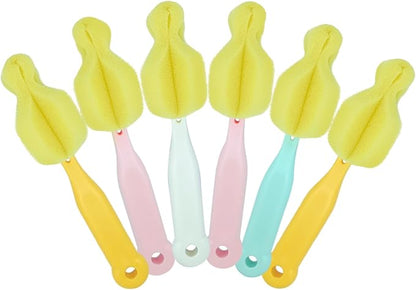 ponge Bottle Brush 6PCS Sponge Nipple Brushes Baby Bottle Nipple Cleaning Brush Long Handle Baby Milk Bottle Brush (6PCS)